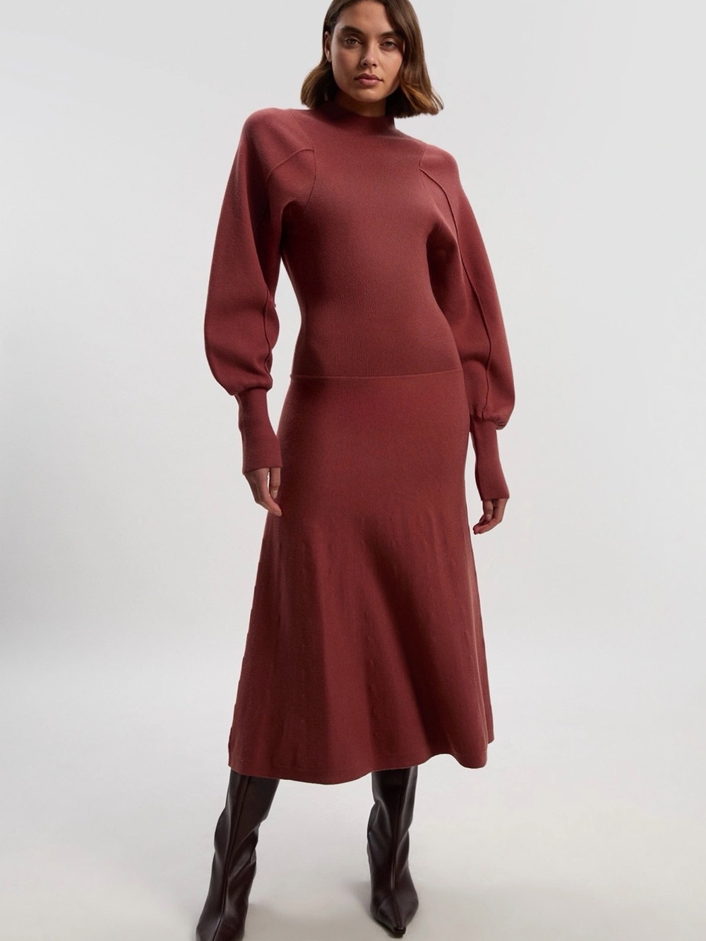 Ribbed Knit Midi Dress in Purple